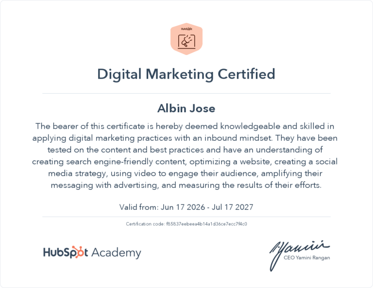 digital marketing cetificate hubspot